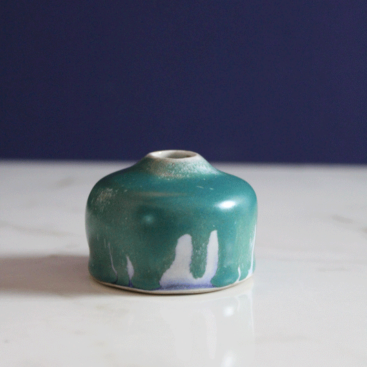 Small Teal Dripping Bud Vase