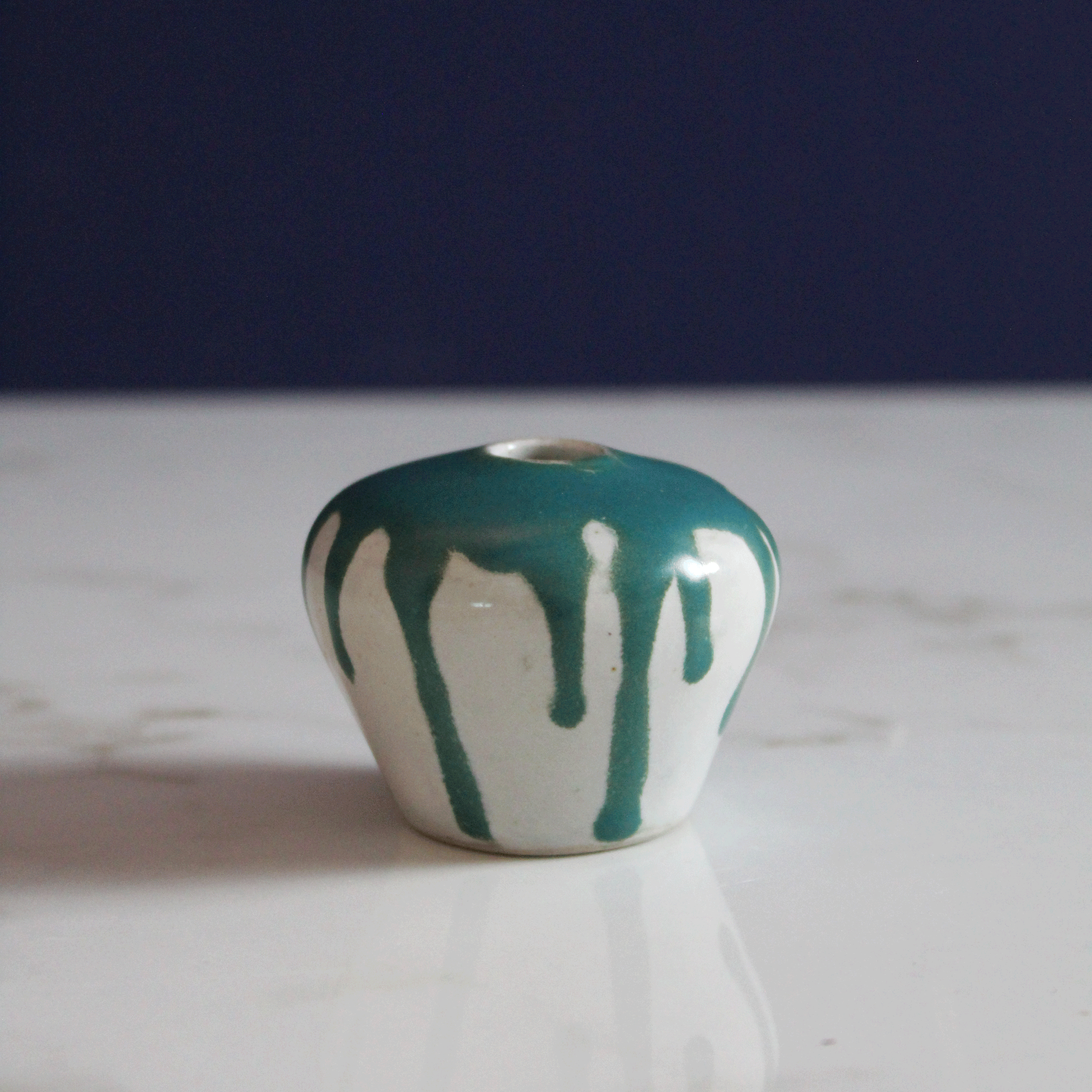 Small Heart Teal Dripping Bud Vase