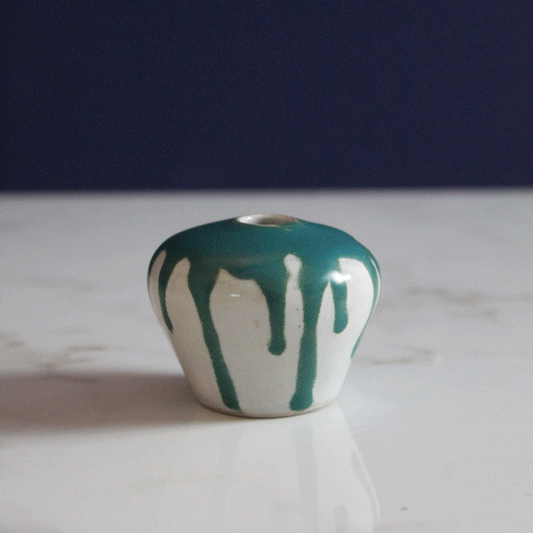 Small Heart Teal Dripping Bud Vase