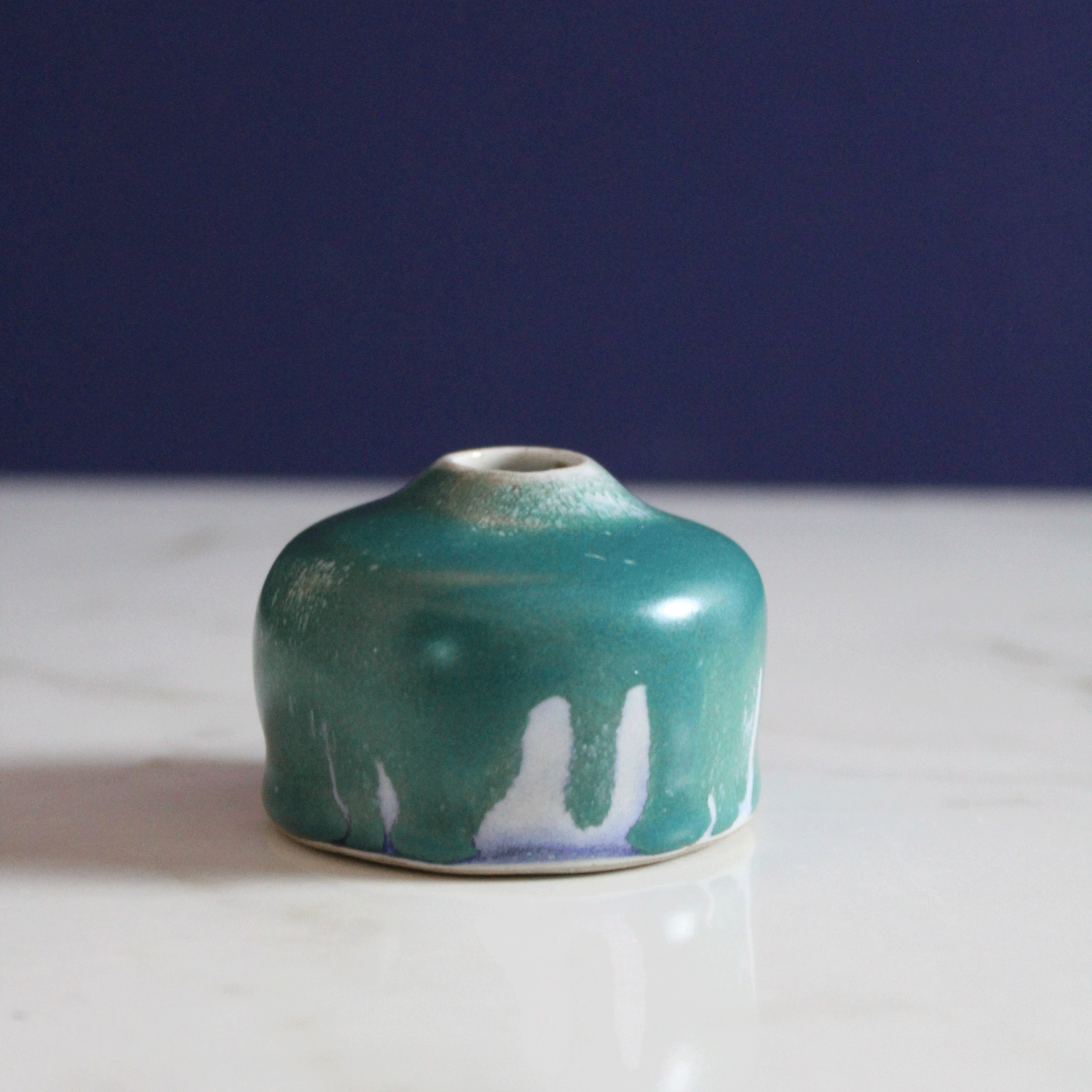 Small Teal Dripping Bud Vase