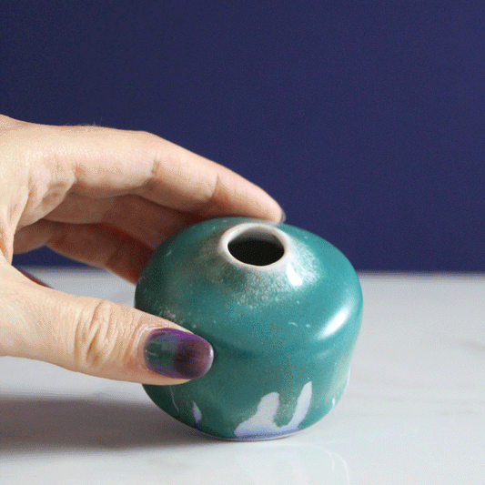 Small Teal Dripping Bud Vase