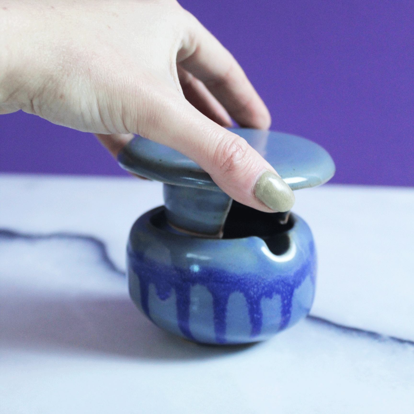 Lidded Dripping Blue Incense Holder
